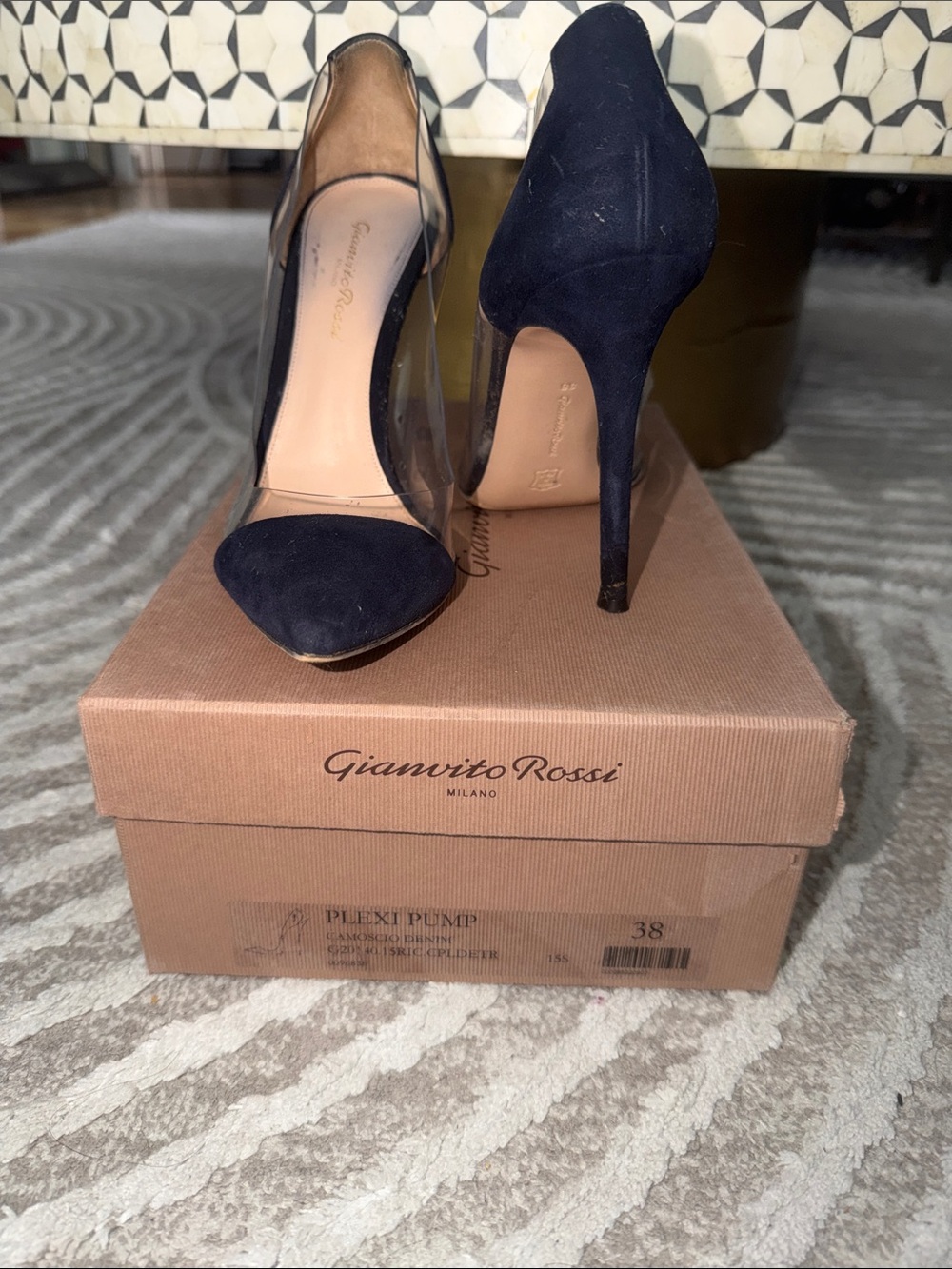 Gianvito Rossi Navy Suede and Clear Plexi Stiletto Pump